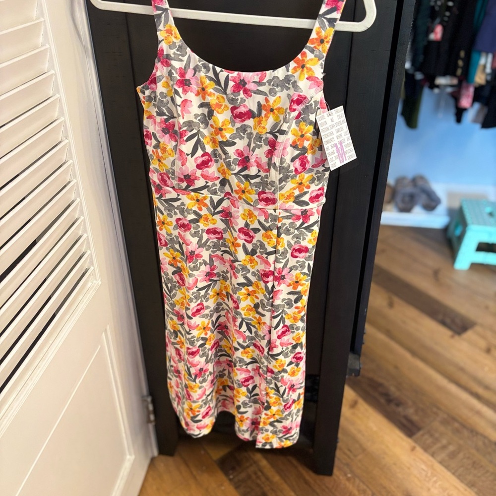 LuLaRoe Pink Yellow Midi Sundress Scoop Neck